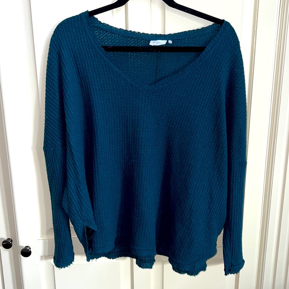 Waffle Pattern Long Sleeve Flowy Top, Size M